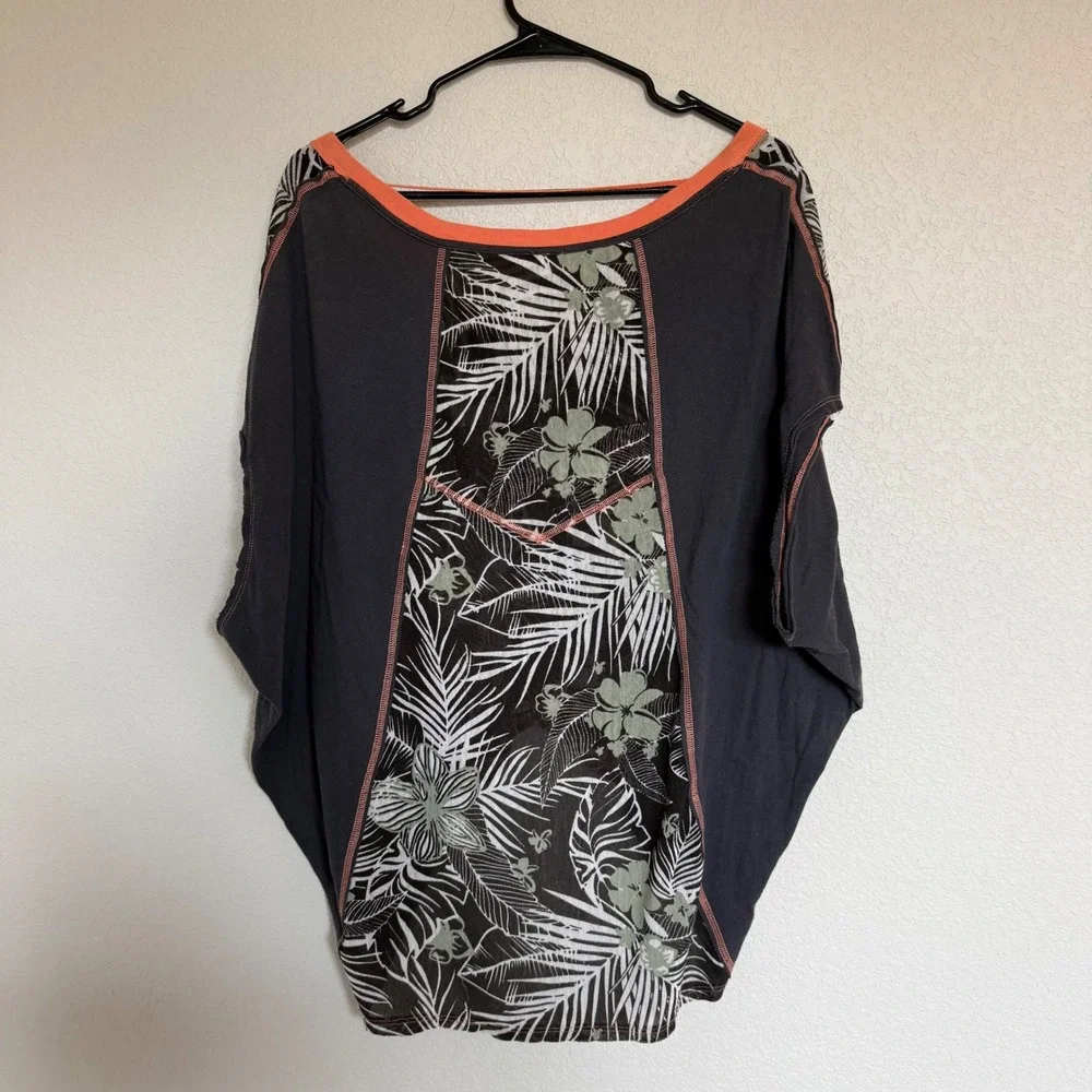 We The Free Free People Tropical Palm Print Dolman Mesh Top XS Boho Slouchy